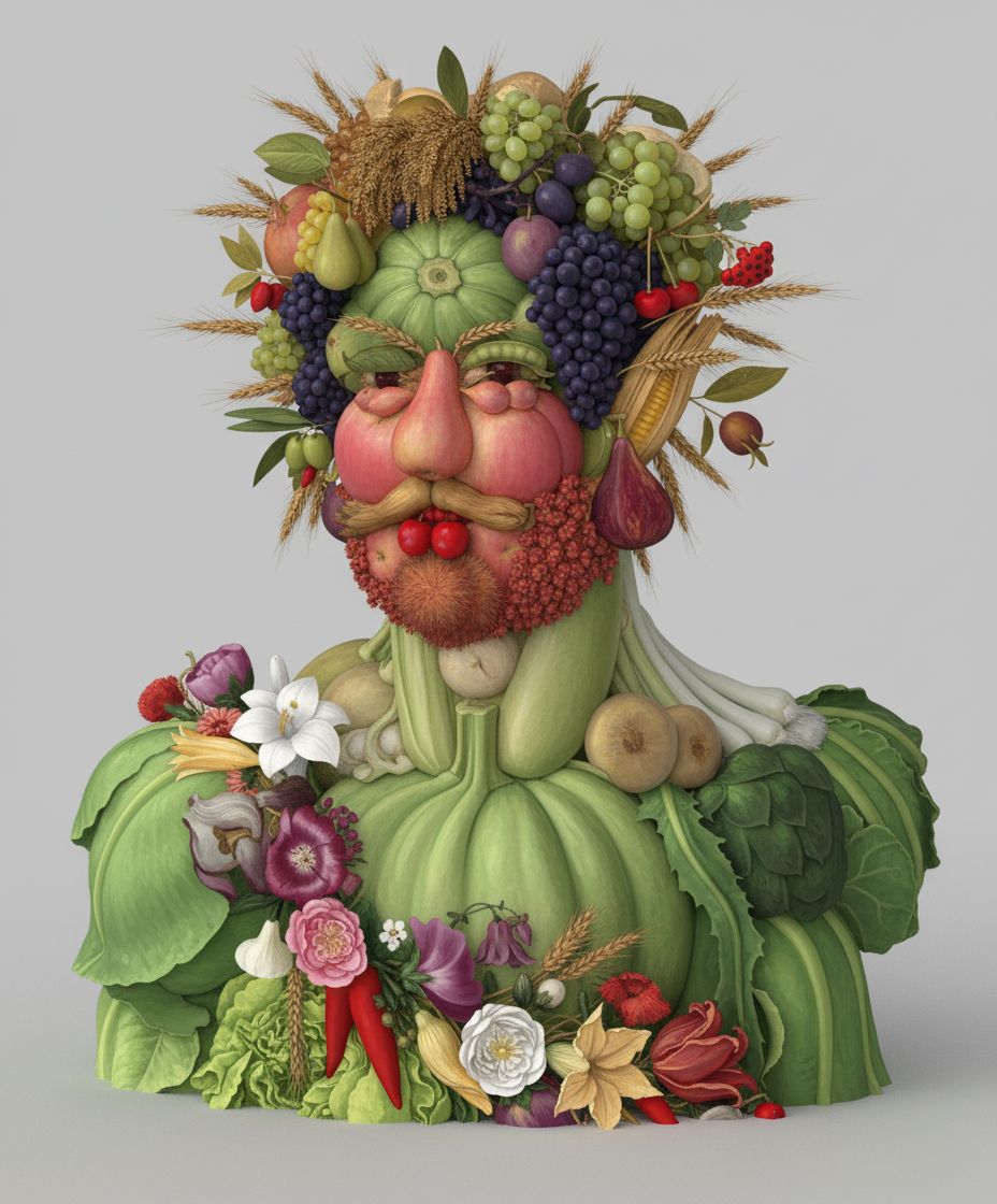 Create figurine collection characters with there head made of different fruits inspiring fromnthe st