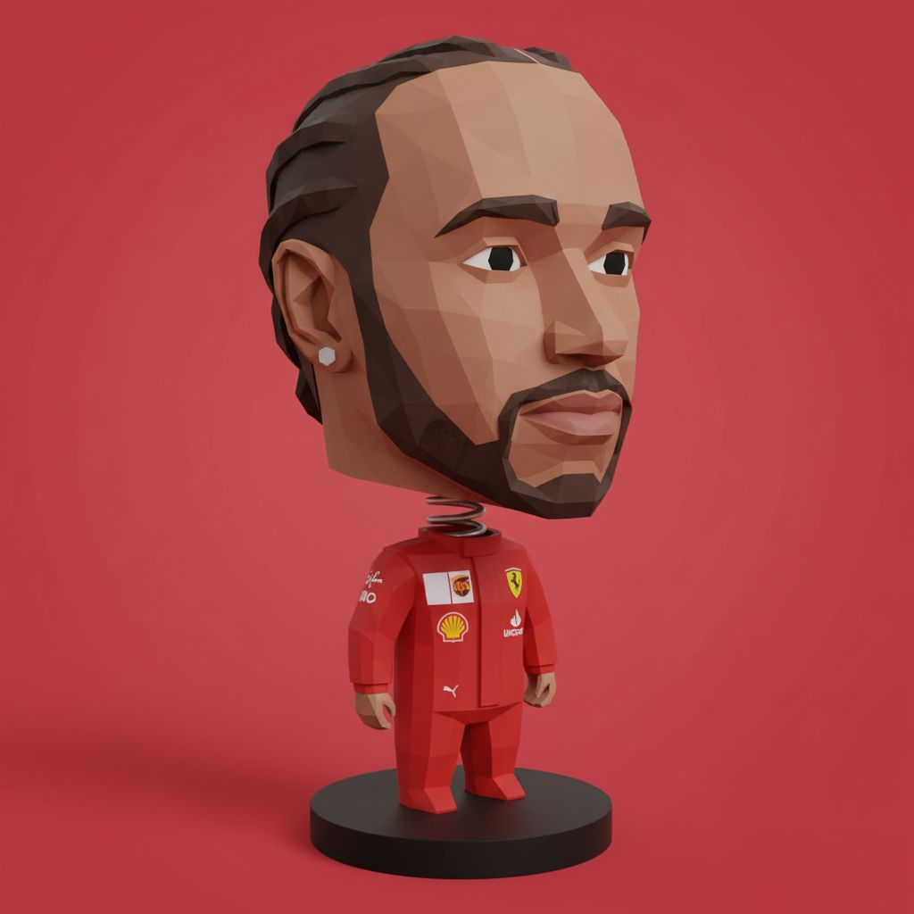 A bobble head figurine of Lewis Hamilton