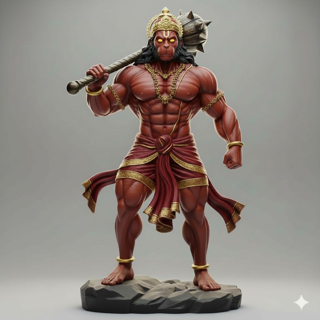 Lord Hanuman standing figure with Mace over shoulder